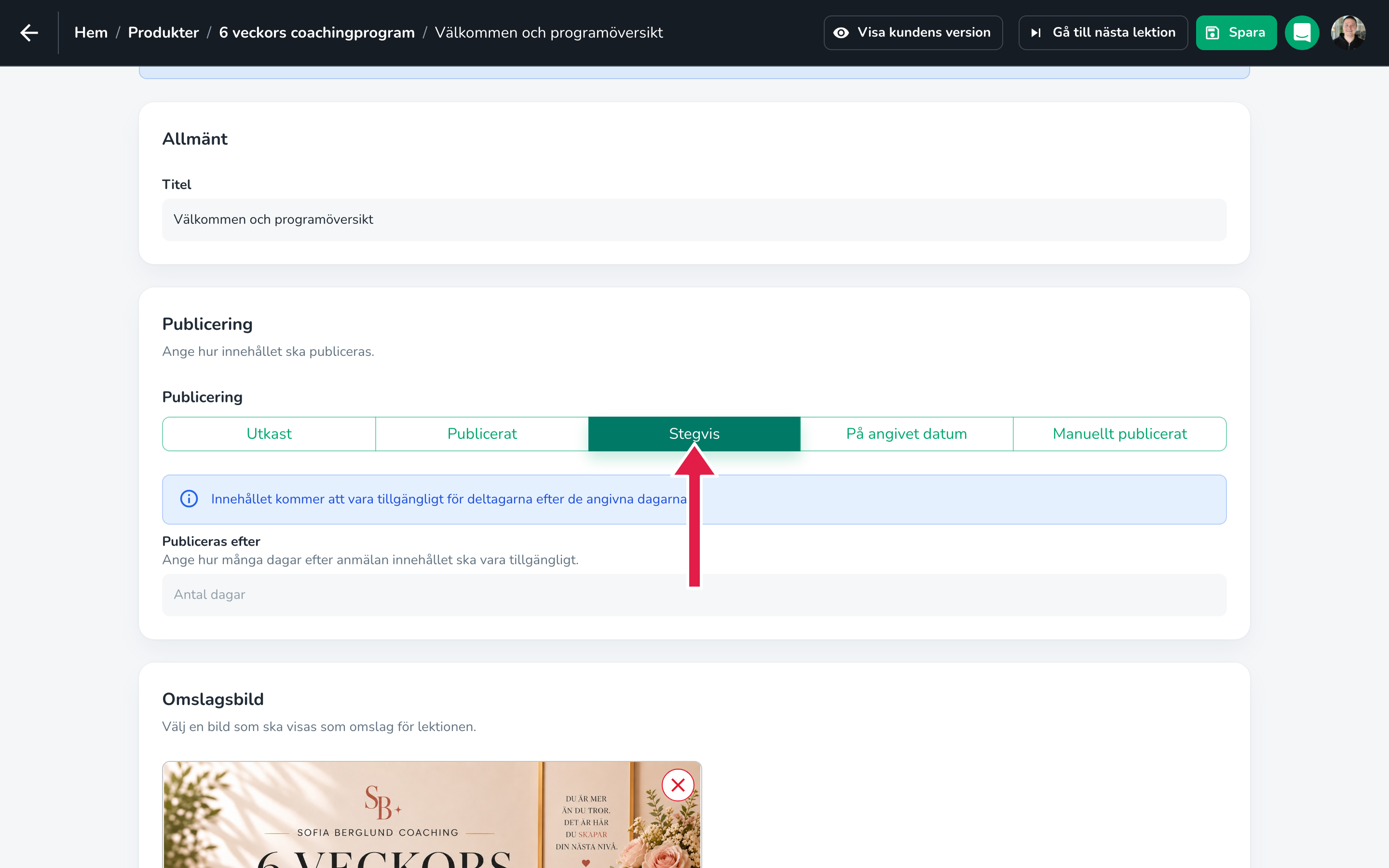 Välj ”Droppvis”