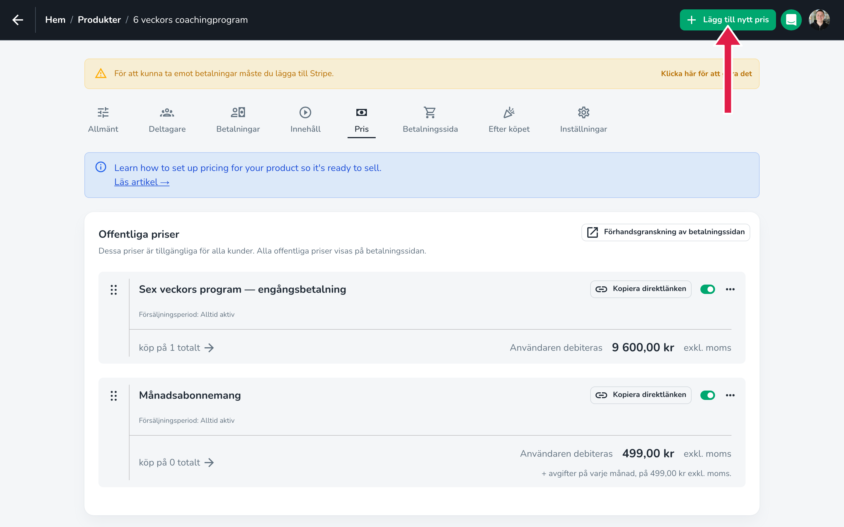 Skapa ett nytt pris